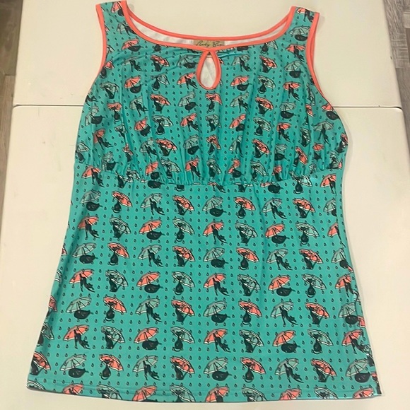 Lindy Bop Daisy Cats in Rain Retro Vintage Style Top - Picture 2 of 6